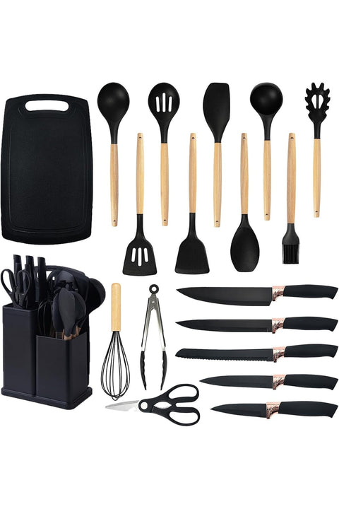 Cooking Utensils Set, 19 Kitchen Set with 11 Pieces Spatula, Heat Resistant Silicone, 6 Piece Knife Set