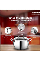 Stainless Steel Almaty Sauce Pot with Glass lid -16 cm, 2 L (Induction Friendly)