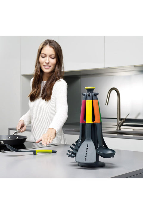 Elevate Carousel 6 Pieces Utensil Set with Rotating Storage Stand, Multi-Colour, 6-piece, Nylon