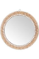 15 Inch Boho Round Hanging Wall Mirror Decorative Rattan Circle Wall Mounted Mirror for Farmhouse, Living Room, Bedroom, Bathroom