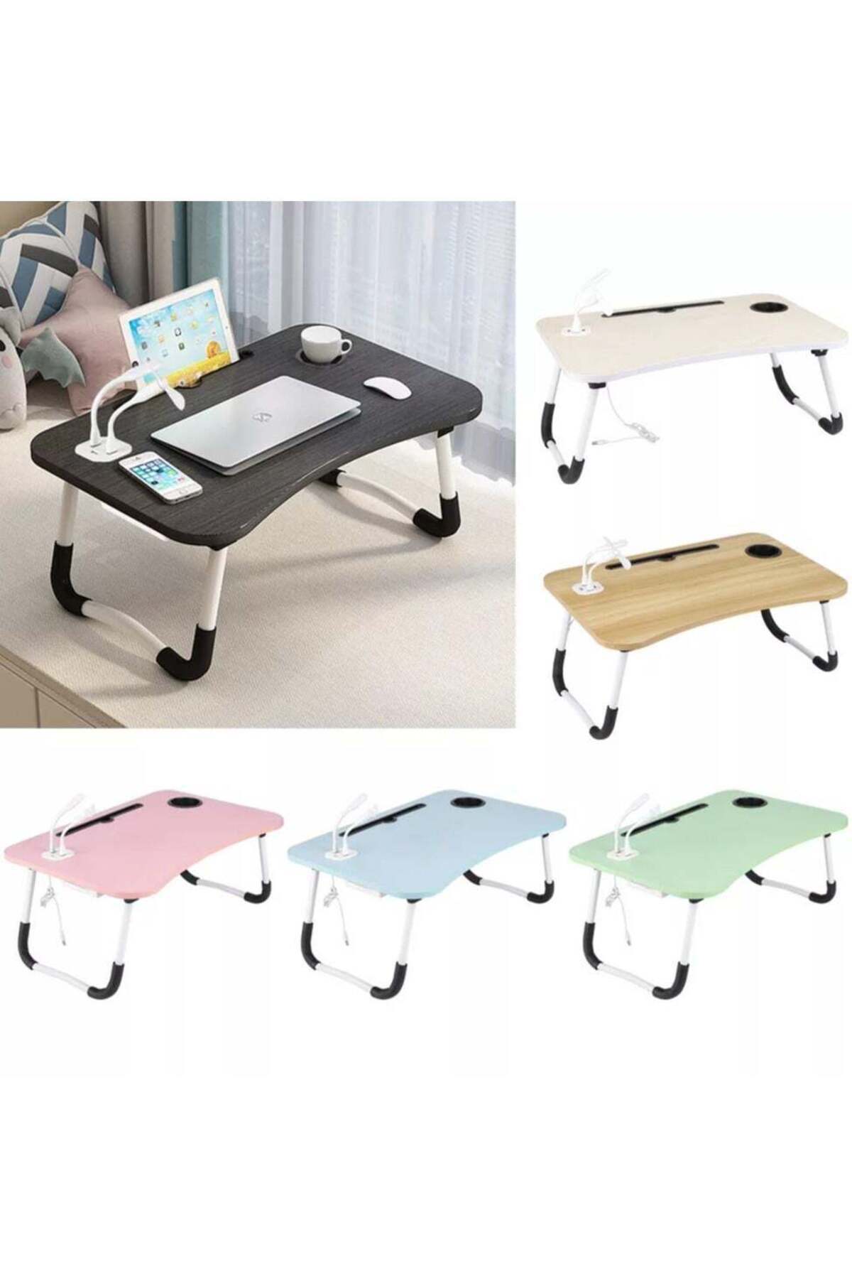 Folding Bed Table Dining Tray Laptop Stand Computer Desk With USB Fan LED Light