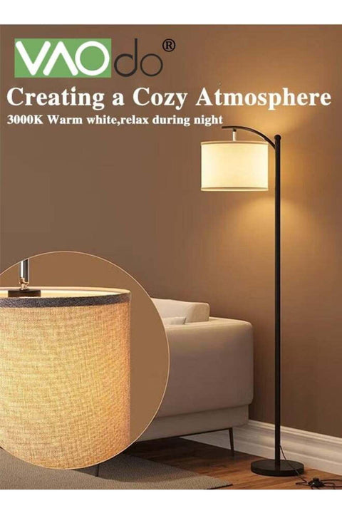 LED Floor Lamp 9W with 3 Color Temperatures Nordic Simplicity Eye-Protecting Standing Lamp with Linen lampshade