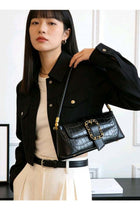 Bags for Ladies Crocodile Pattern Handbag for Daily Use Stylish Women Shoulder Bag with Inner Zipper Pocket and Front Gold Buckle Lightweight Crossbody for Work and Casual Outfits Black
