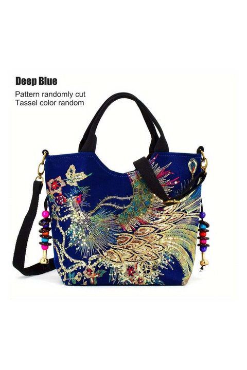 Women's Embroidered Satchel Bag – Fashionable Double Handle Handbag with Phoenix Embroidery