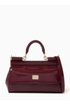 Small East West Sicily Top-handle Bag in Glossy leather, Women's Shoulder Bag, Wine-Red-17cm