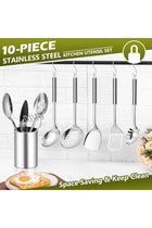 E-far Cooking Utensils Set, 10-Piece Stainless Steel Kitchen Utensils with Holder, Metal Heat Resistant