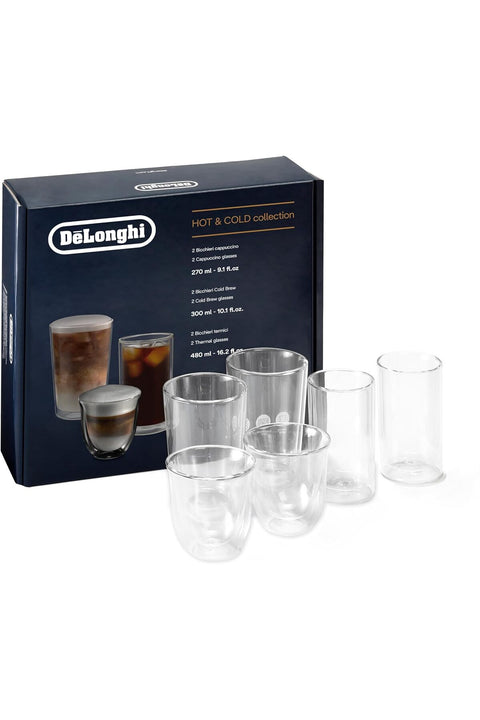Hot and Cold Glass Set, 6pcs - Cappuccino, Cold Brew, Thermal Double-Wall Borosilicate Glasses