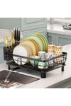 Dish Drying Rack,Drainboard Deflector Design with Utensil Holder and Knife Slot,Dish Storage Basket for Kitchen/Dining Room(Black)