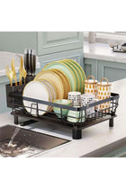 Dish Drying Rack,Drainboard Deflector Design with Utensil Holder and Knife Slot,Dish Storage Basket for Kitchen/Dining Room(Black)