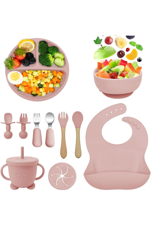 Silicone Baby Crockery Set, 11 Pieces, Non-Slip Children's Tableware with Suction Cup