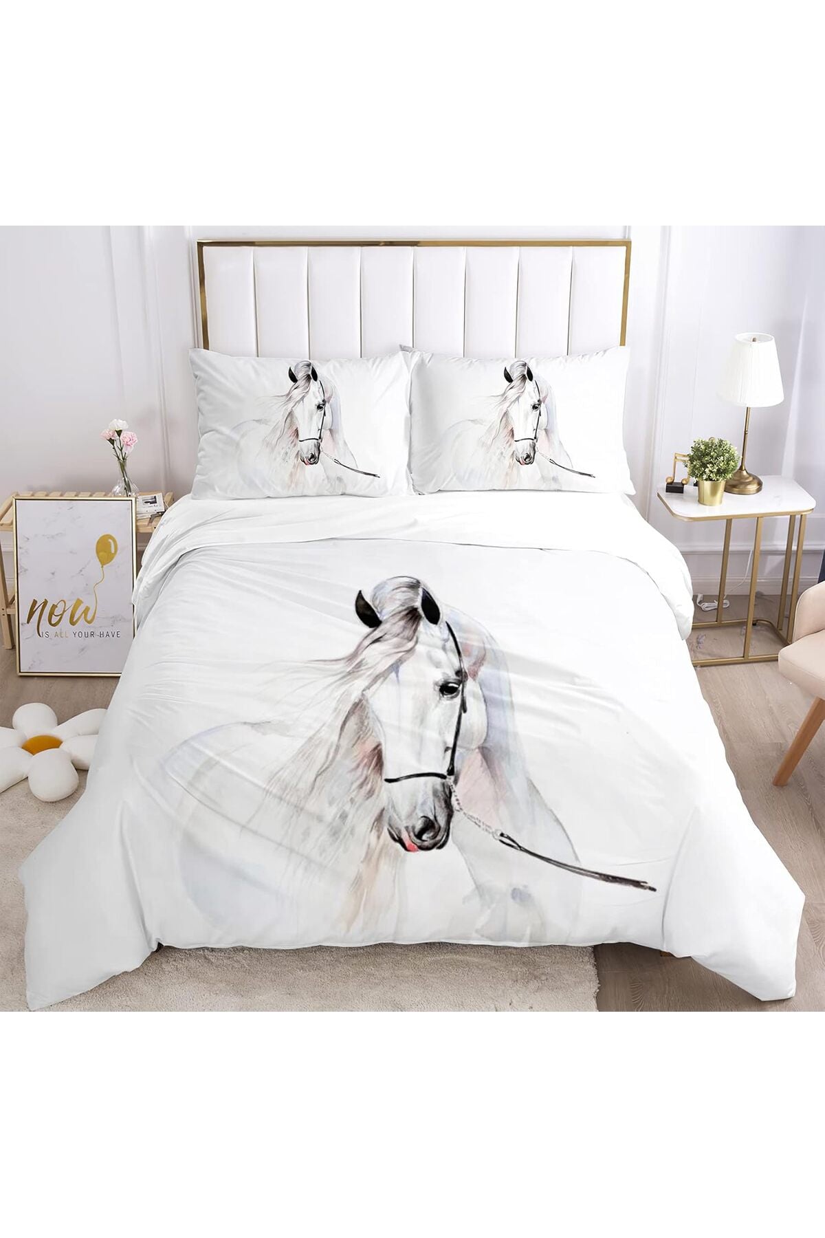 3D Duvet Cover Sets, Animal Horse Printed Bedding Set with Duvet Covers and 2 Pillowcases 50 x 75 cm