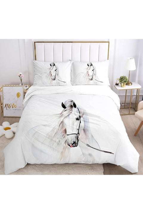 3D Duvet Cover Sets, Animal Horse Printed Bedding Set with Duvet Covers and 2 Pillowcases 50 x 75 cm