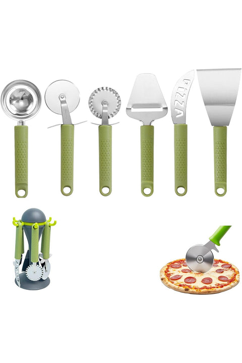 6pcs Pizza Tool Set, Stainless Steel Pizza Cutters, Kitchen Utensils Set, Pizza Shovel, with Storage Stand