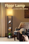 FUOE Floor-standing shelf lamp, warm lighting, 3-color LED, smart remote, wood grain, modern, black.