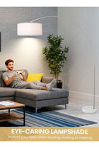Modern Arc Floor Lamp 208cm Tall with Adjustable Lamp Head, Fabric Shade, Marble Base, E27 Socket