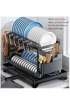 Countertop Dish Rack with Drainer and Cutlery Organizer for Kitchen Storage Black