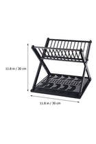 Black Two Tier Dish Drying Rack With Cutlery Holder Compact Kitchen Organizer