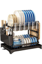 Chanskyu Kitchen Dish Drying Rack, Large 2-Tier Dish Rack with Drainer Board, Multi-Use Utensil Organizer and Cup Holder (2 Tier-black)