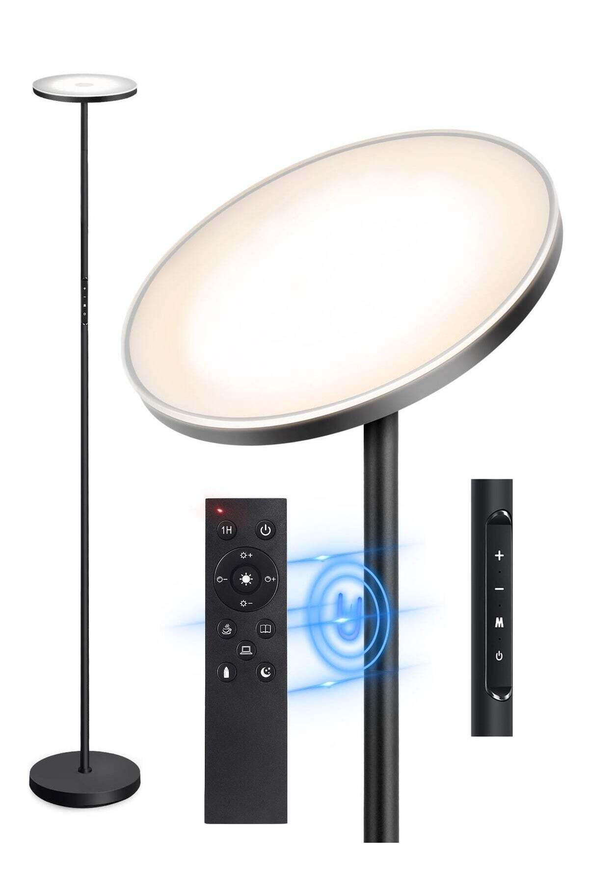 Floor Lamp with Remote & Touch Control, 30W 3000LM LED Uplighter, Dimmable, 4 Color Temps, Black