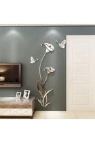 3D Mirror Flower Wall Sticker Acrylic DIY Mirror Decor Self Adhesive Flower Wall Decal for Living Room Bedroom TV Background Porch Home Decoration Silver 70.8x37.4 Inch