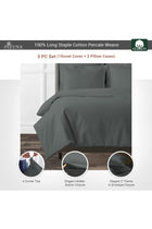Cotton Double Duvet Cover 200x200 cm Dark Grey, 100% Long Staple Cotton Percale Weave Quilt Cover with Button Closure (Bedding Set - 3 pc)