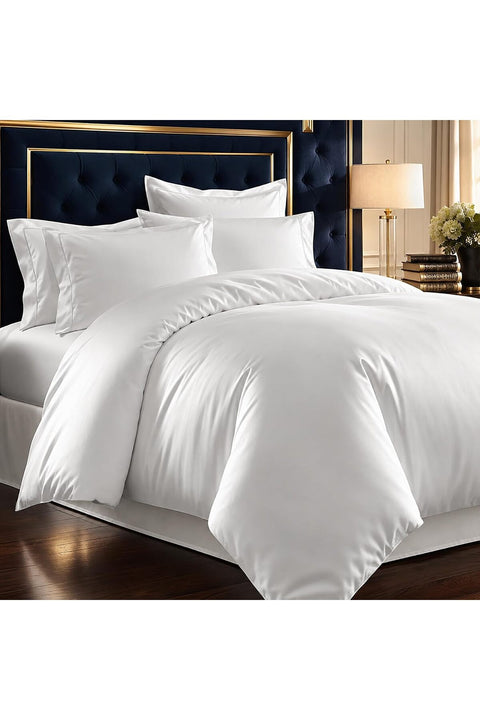 Luxury 100% Cotton Double Duvet Cover Set 200x200 cm White, 800 Thread Count Comfy Breathable Long Staple Cotton Sateen Weave Duvet Cover Set with 2 Pillowcases (White Bedding Set)