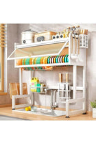 Dish Rack Organizer Stainless Steel with Doors Over Sink Dish Drying Rack Storage Rack Kitchen Dish Drainer Nonslip Kitchen Multipurpose Rack Dust-Proof