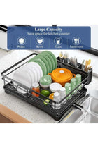 Dish Drying Rack - Stainless Steel Dish Rack for Kitchen Counter, Large-Capacity Dish Drainer with Cutlery Holder, Kitchen Organizer for Dishes, Spoons and Forks, Black