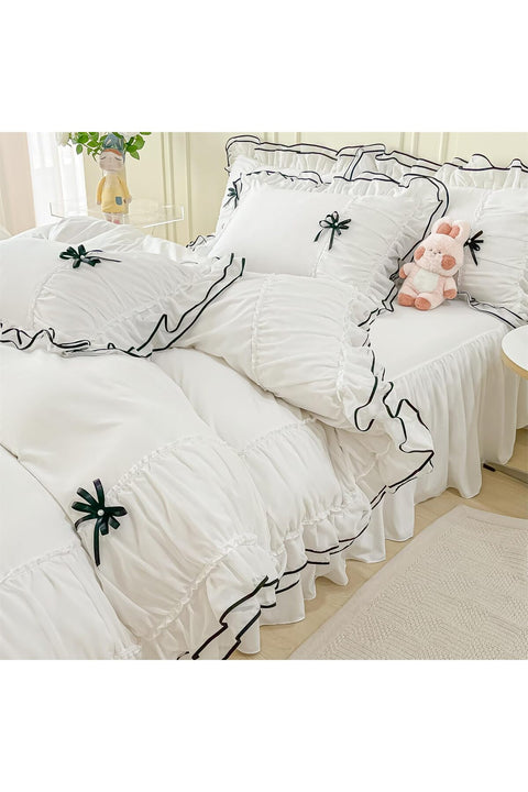 White Duvet Cover Full Size, Ruffle Bedding Set with Bowtie, 3 Pieces Kid Comforter Cover Set