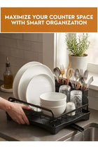 Dish Rack for Kitchen Countertop, Large Stainless Steel Dish Drying Rack with Drainboard & 360° Swivel Water Outlet, Rustproof Dish Drainer with Utensil Holder for Plates, Bowls & Cups