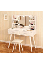 Vanity Desk Set, Dresser with Mirror Vanities Table, Makeup Table with Drawer and Shelf, Bedroom Dressing Table with Ample Storage Space, Suitable for Bedrooms, Dormitories (White, SZZ014)