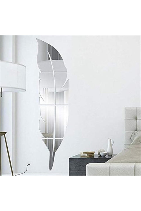 3D Acrylic Mirror Wall Decor Stickers, 120x30cm Feather Shaped DIY Self-Adhesive Wall Art Decals, Home Decorations for Living Room, Bedroom, Bathroom, Farmhouse (Silver)