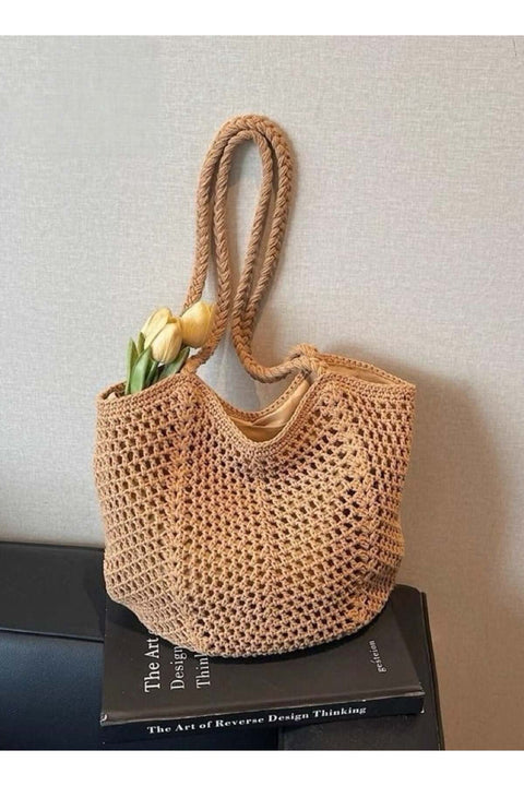 Khaki Cotton Rope Tote Bag | Versatile Shoulder & Handbag for Vacation & Daily Commute
