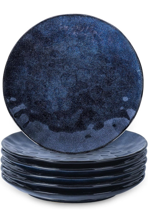 Ceramic Dinner Plates Set, 10.5 Inch, Set of 6, Round, Microwave, Oven, Dishwasher Safe, Blue