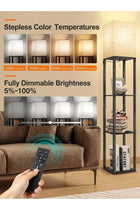 Floor Lamp with Shelves and Remote With Warm Light Shelf Lamps with 3 Color Temperature LED Bulb Storage Wood Texture Modern Display Standing Lamp for Living Room Office Bedroom Metal Black 20
