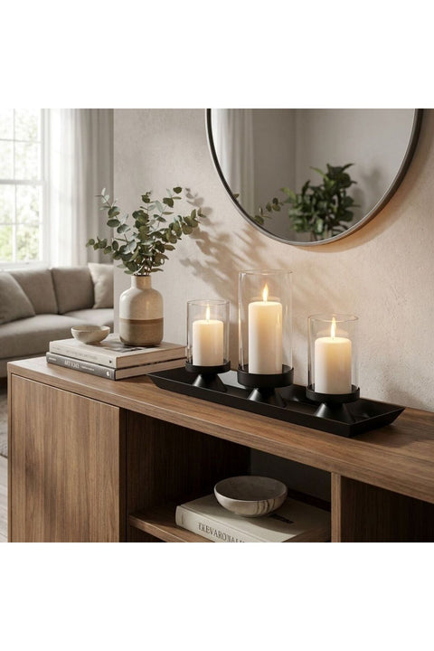 Mirabella Metal Candle Holder 37.5X9X18 cm -Black