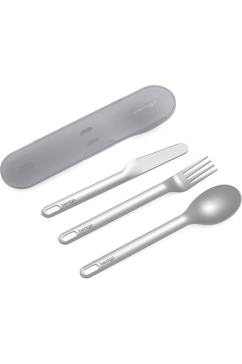 Stainless Travel Utensil Set - Reusable 3-Piece Silverware with Carrying Case (Gray)