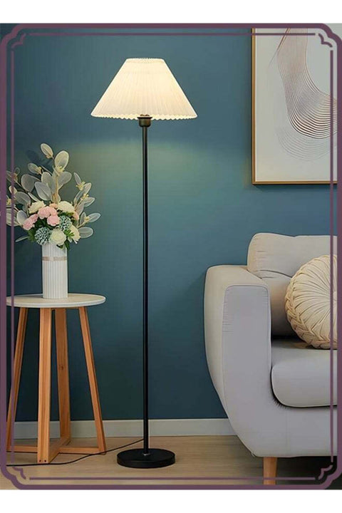 Modern Pleated Floor Lamp, Simple Design Tall Lamp with Adjustable Lampshade, Standing Lamp for Living Room, Bedroom, Office, Home (Straight-Black)