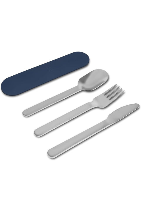 Stainless Steel Cutlery Set, Travel Utensils Set with Silicone Case Pouch, Fork Spoon Knife Camping Set, Cutlery Set, Set of 4 (Marine Blue)