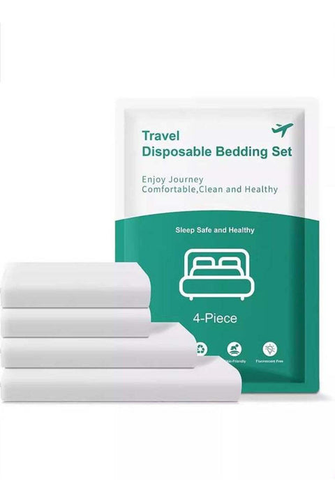 4 PCS Breathable Lightweight Disposable Bed Sheet Set with 1 Quilt Cover, 1 Sheet, 2 Pillowcases