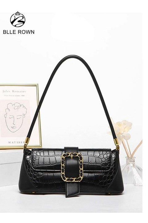 Bags for Ladies Crocodile Pattern Handbag for Daily Use Stylish Women Shoulder Bag with Inner Zipper Pocket and Front Gold Buckle Lightweight Crossbody for Work and Casual Outfits Black