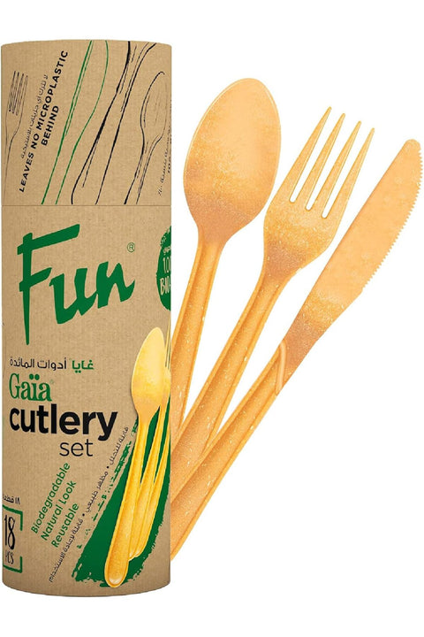 Fun Gaïa Natural Brown Cutlery Set Pack of 18