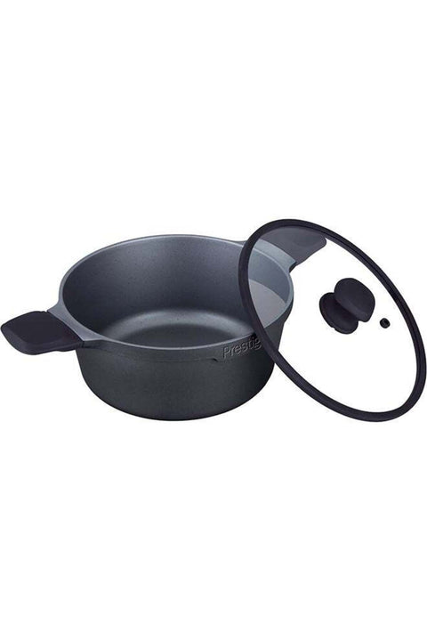 Essential Cast Aluminum 20 Cm Casserole With Glass Lid | Non Stick Induction-Based Stockpot With Lid black