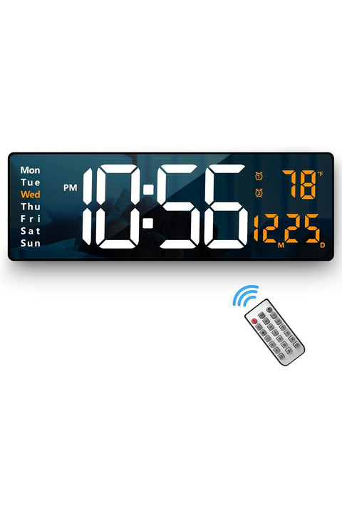 Plastic Digital Wall Clock Large Display, 16.2 Inch Large Wall Clocks, Led Digital Clock With Remote Control/Automatic Brightness Dimmer Big Clock With Date Week Temperature (Orange)