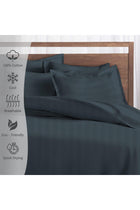 Cotton Striped Double Duvet Cover 200x200 cm Dark Grey, 300 Thread Count Soft 100% Long Staple Cotton Sateen Weave Quilt Cover with Button Closure (Dark Grey Bedding Set - 3 pc)