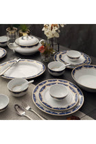 Aurora Collection 21 Pcs Dinner Set | Elegant Floral Pattern In Royal Blue With Real Gold Plated Premium Porcelain | Elegant Set for Serving & Gifting