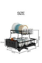 2 Tiers Dish Drying Stand With Rotatable Drainage System Black