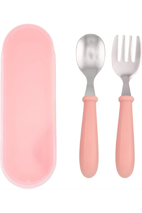 Kids Cutlery Set with Case, Round Edge Stainless Steel, BPA Free Spoon & Fork, Hygienic 304 Stainless Steel