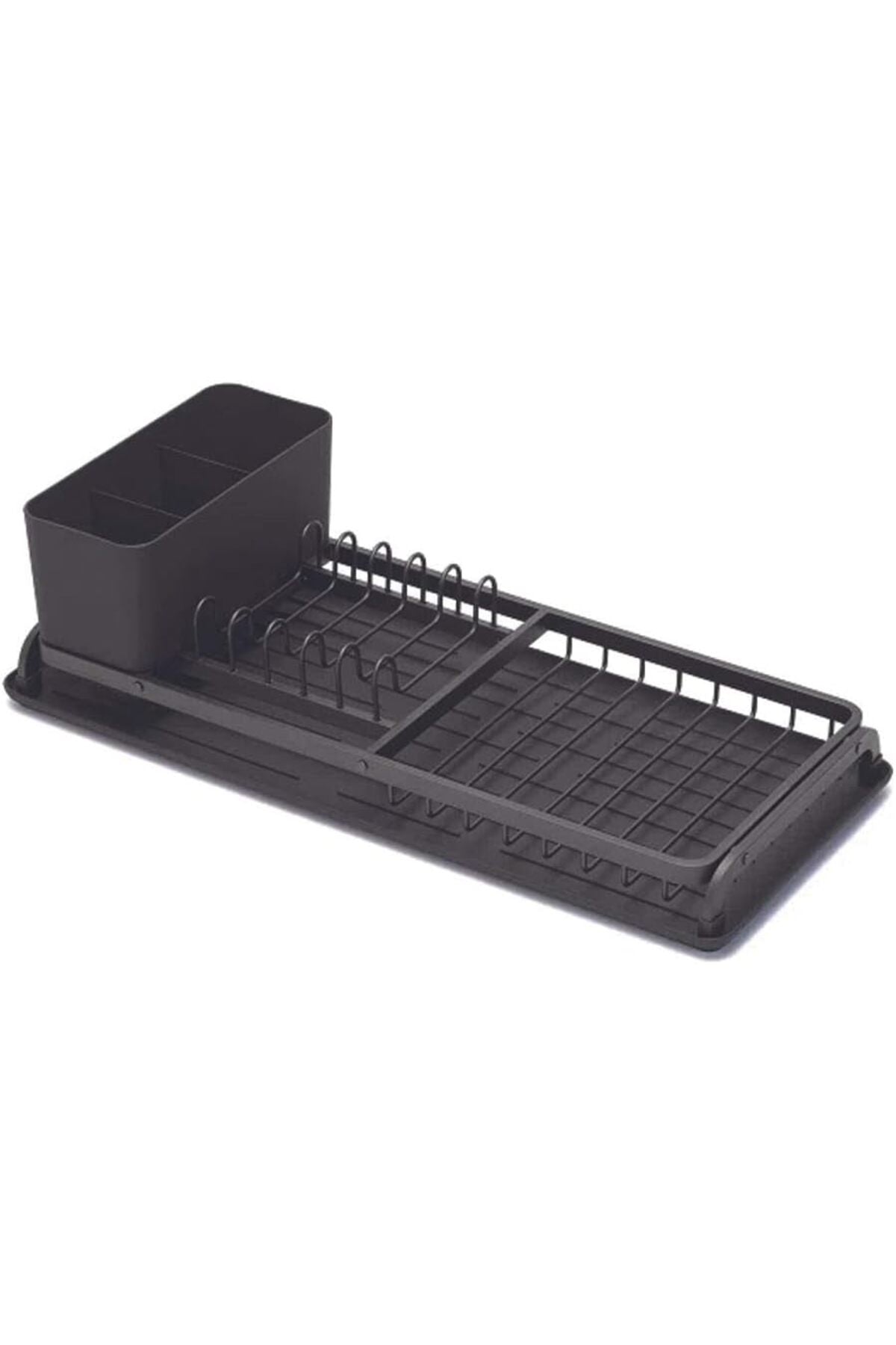 117268 Compact Dish Drying Rack with Draining Tray, Dark Grey