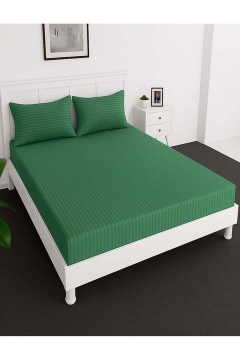 Deep Fitted Bed Sheet +2Pcs Pillow Covers, King/Queen/Double/Single Sizes, Color Green, Depth 30cm